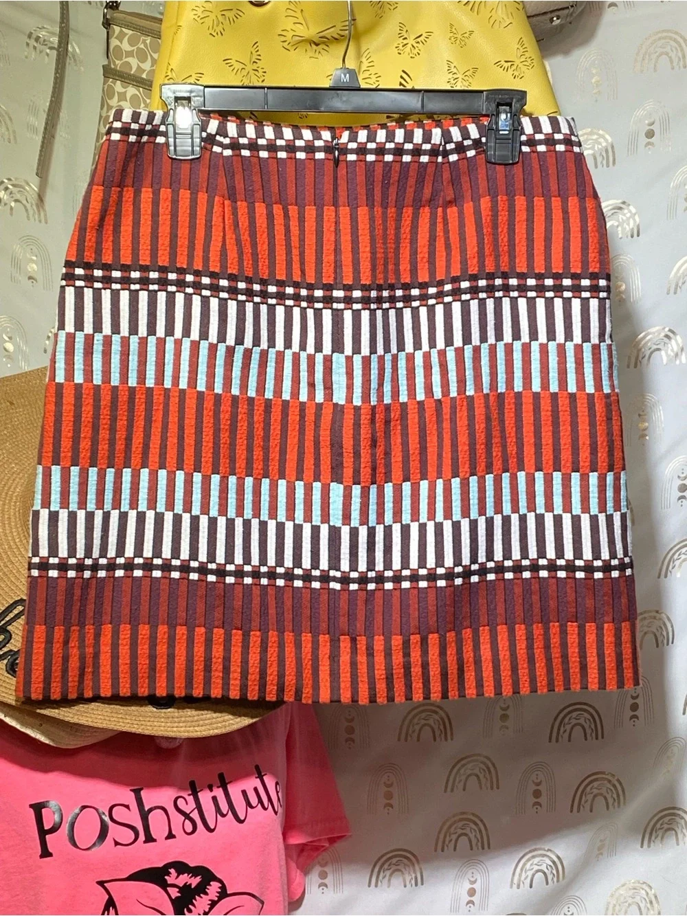 Ann Taylor Striped Orange, Brown & Light Blue Knit Mini Skirt